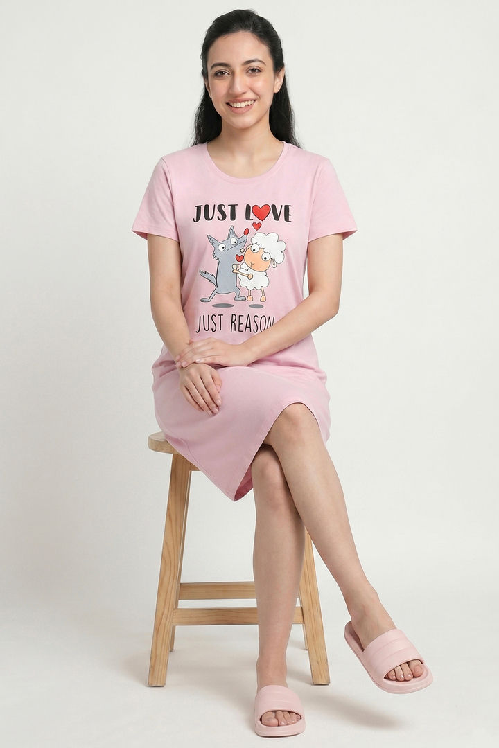 Zivame Farm Lore Knit Cotton Knee Length Nightdress - Winsome Orchid — image 4
